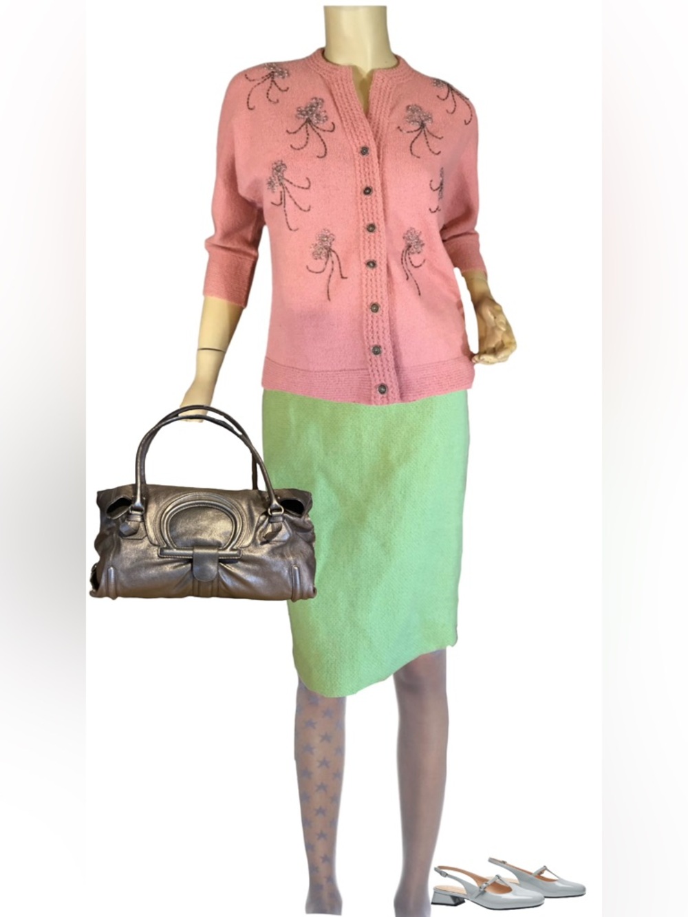 RICKIE FREEMAN FOR TERI JON LIME GREEN WOOL BLEND PENCIL SKIRT (12)